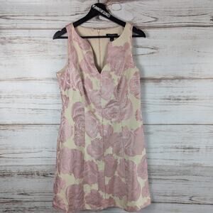 Roz & Ali Floral Rose Print Pink and Beige A Line Dress sz 8